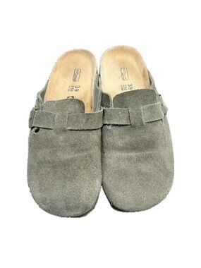 Birkenstock Suede Clogs in Olive Green